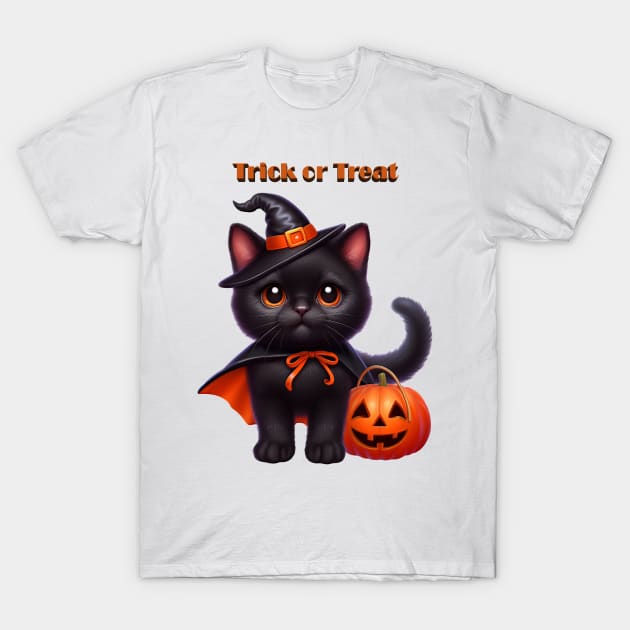 Trick or Treat Black Kitten T-Shirt by jillnightingale